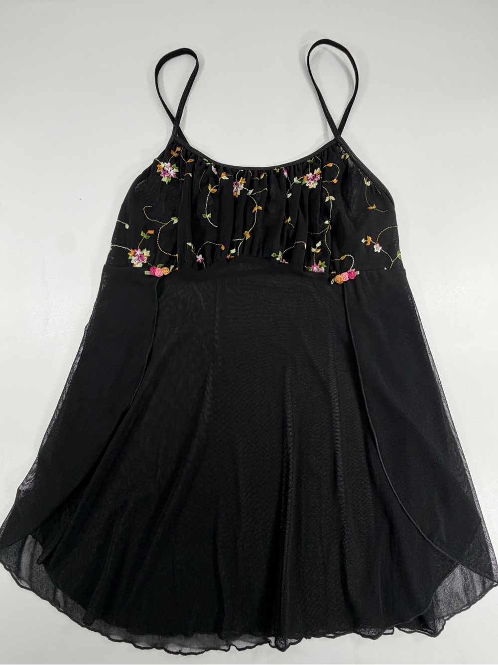 California Dynasty Embroidered Floral Sheer Babydoll Cami Top Medium Y2K